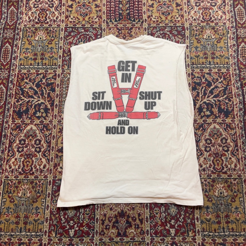 VTG 1999 No Fear Get‎ In Sit Down Shut Up Muscle Tank Top White Mens Large USA